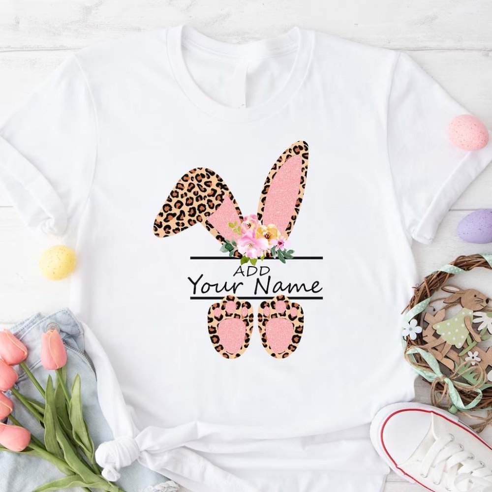Leopard Bunny T-Shirt, Bunny Custom Name Shirt, Personalized Easter Day Shirt